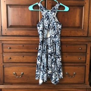 blue skater dress with butterfly print